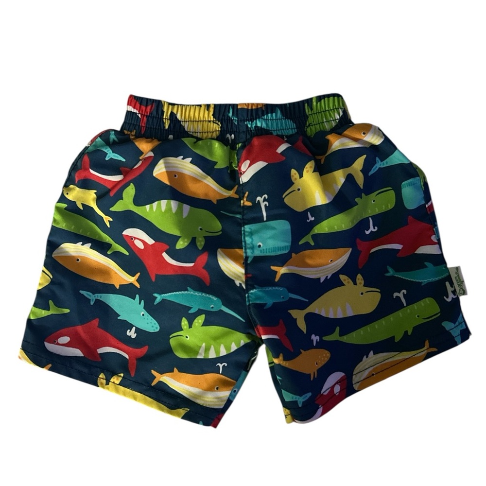 Whales and marine life Baby Boy Blue Swim Trunks with Elastic Waistband 12 month